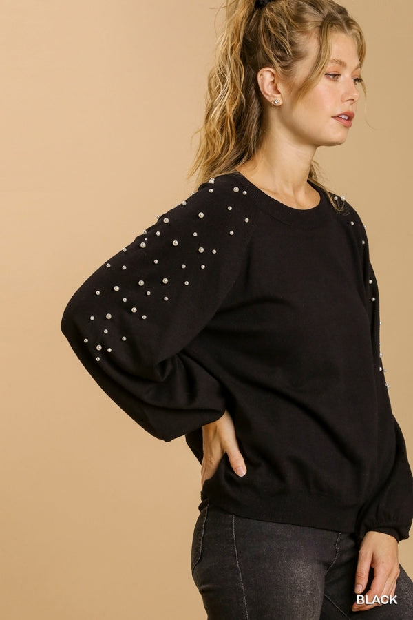 Umgee Pullover Pearl Embellished Sweater