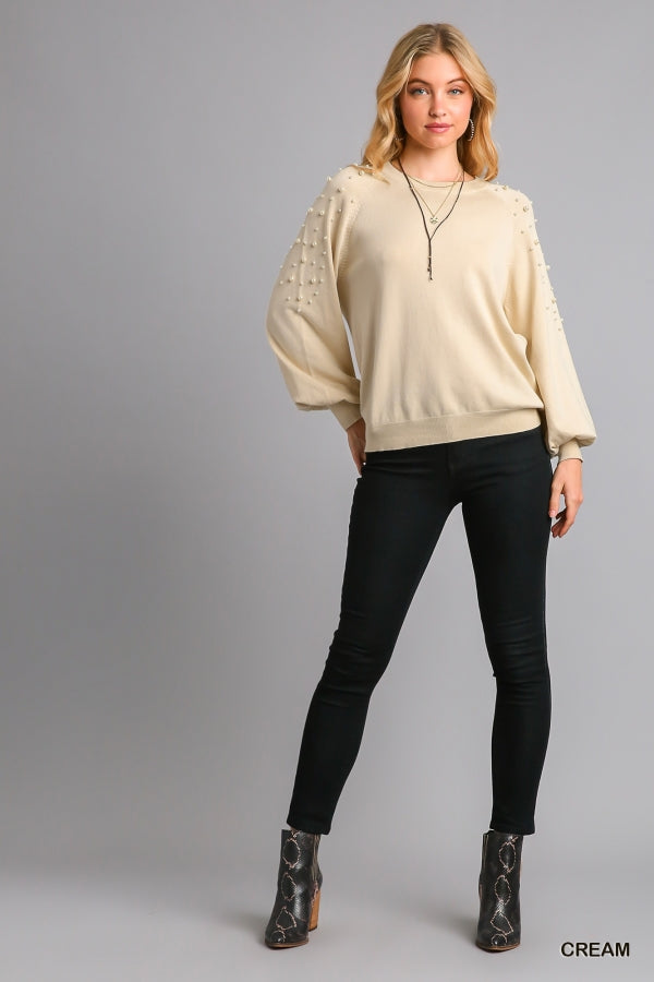 Umgee Pullover Pearl Embellished Sweater - Roulhac Fashion Boutique