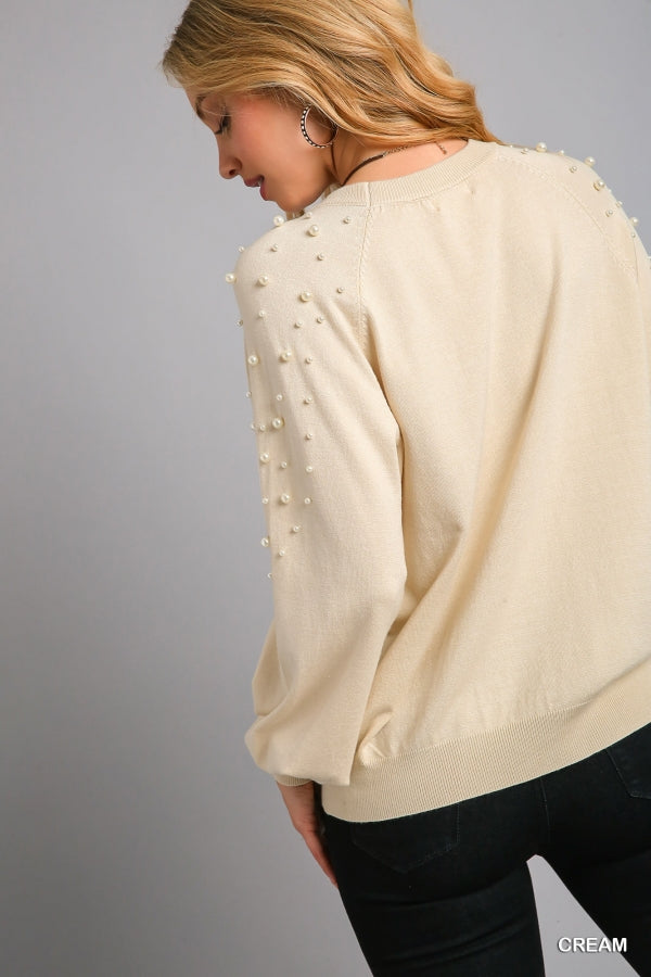 Umgee Pullover Pearl Embellished Sweater - Roulhac Fashion Boutique