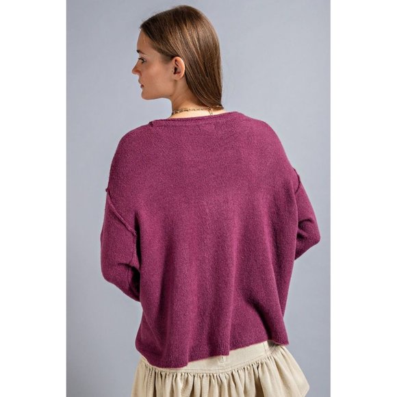 Easel Plum Dropped Shoulder Brushed Oversized Sweater - Roulhac Fashion Boutique