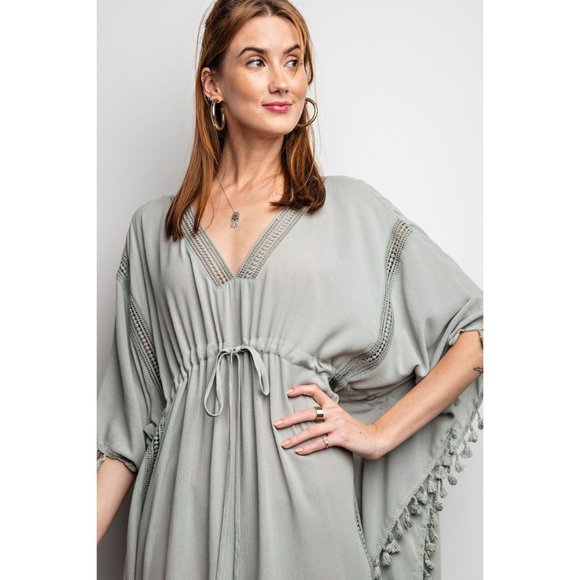 Easel Dolman Sleeve Loose Fit Rayon Gauze Maxi Dress - Roulhac Fashion Boutique