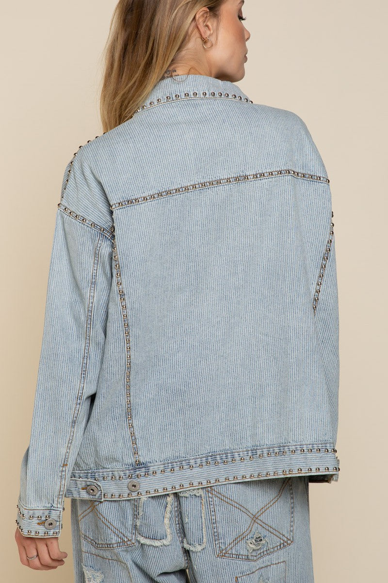 POL Oversized Stud Relaxed Fit Long Sleeve Denim Jacket - Roulhac Fashion Boutique