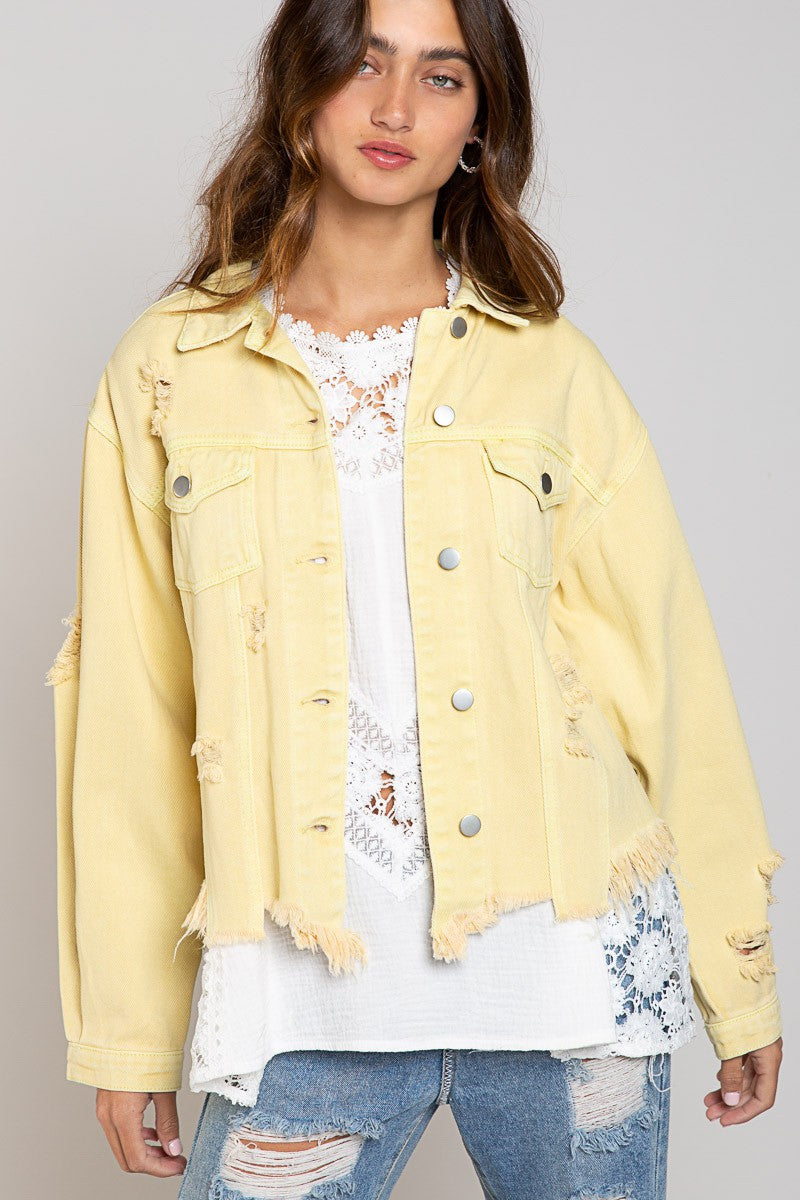 POL Oversize Distressed Button Down Twill Shacket - Roulhac Fashion Boutique