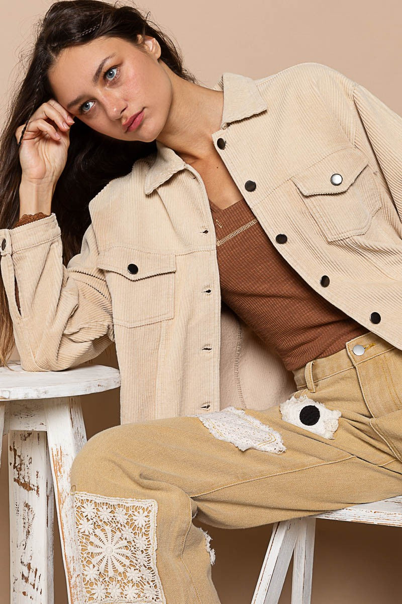 POL Button Down Distressed Hem Corduroy Jacket - Roulhac Fashion Boutique