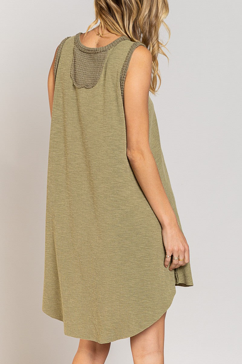 POL Round Neck Thermal Sleeveless Relaxed Fit Rib Thermal Mix Dress