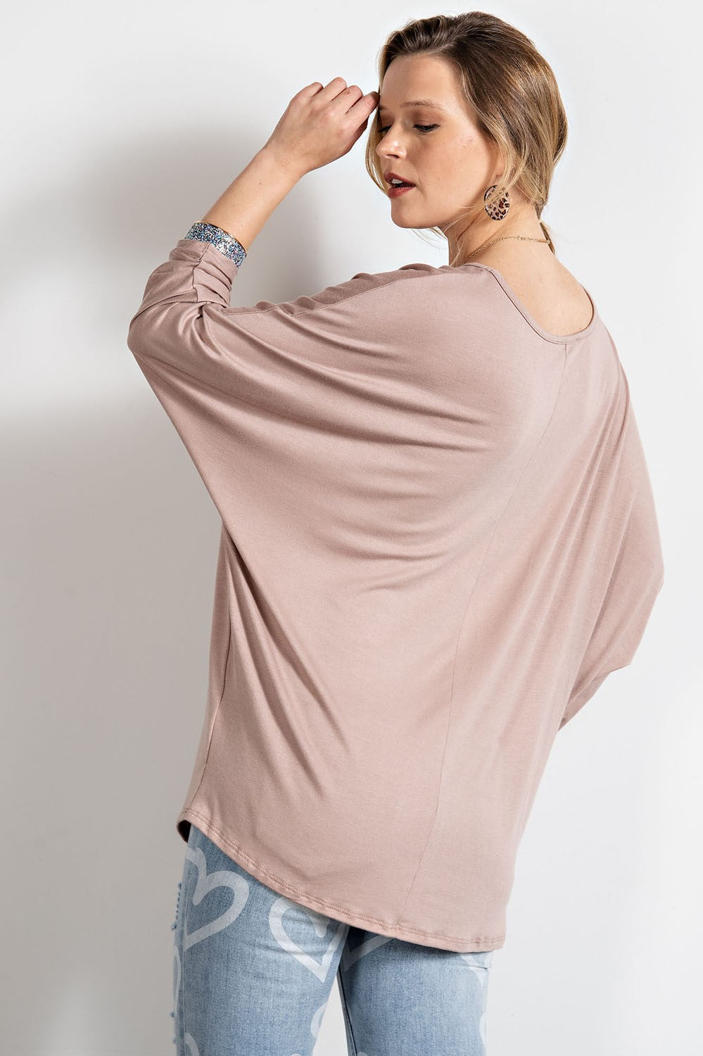 Easel Khaki Asymmetrical Hem Long Sleeve Top - Roulhac Fashion Boutique