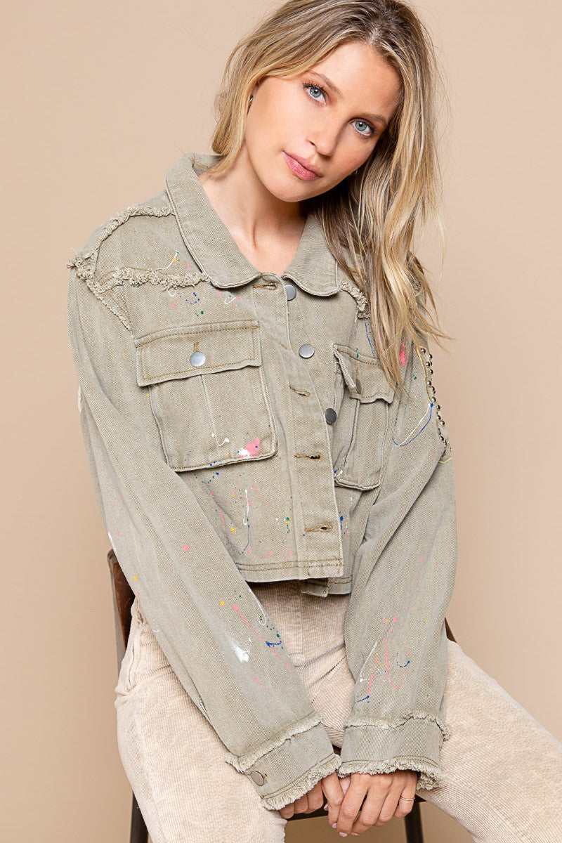 POL Utility Chest Pockets Button Down Cropped Jacket