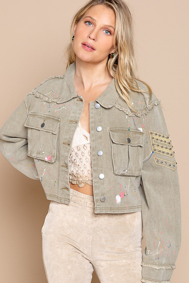 POL Utility Chest Pockets Button Down Cropped Jacket