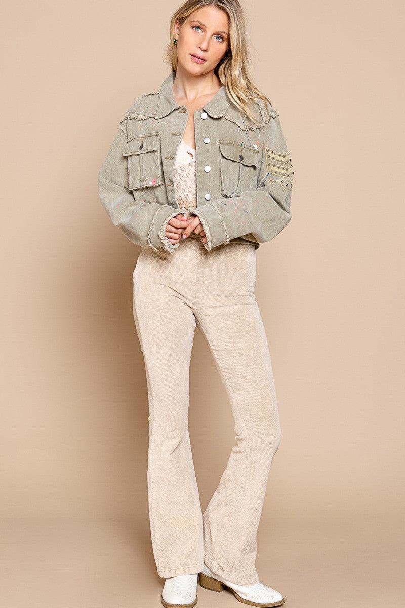 POL Utility Chest Pockets Button Down Cropped Jacket
