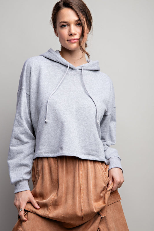 Easel Heather Grey Adjustable Drawstring Terry Knit Pullover Loose Fit Hoodie - Roulhac Fashion Boutique