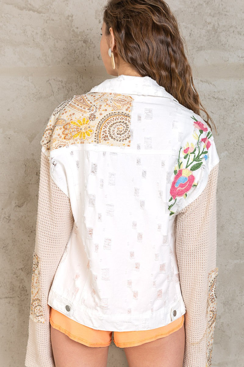 POL Thermal Sleeve Paisley Patch Button Down Shacket Jacket