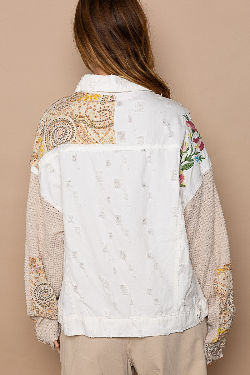 POL Thermal Sleeve Paisley Patch Button Down Shacket Jacket