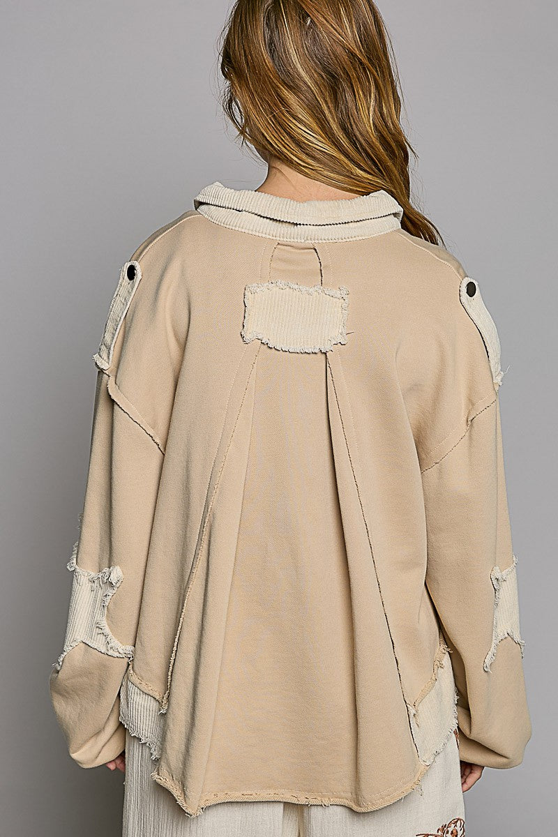 POL Contrast corduroy detail button down shacket Jacket - Roulhac Fashion Boutique
