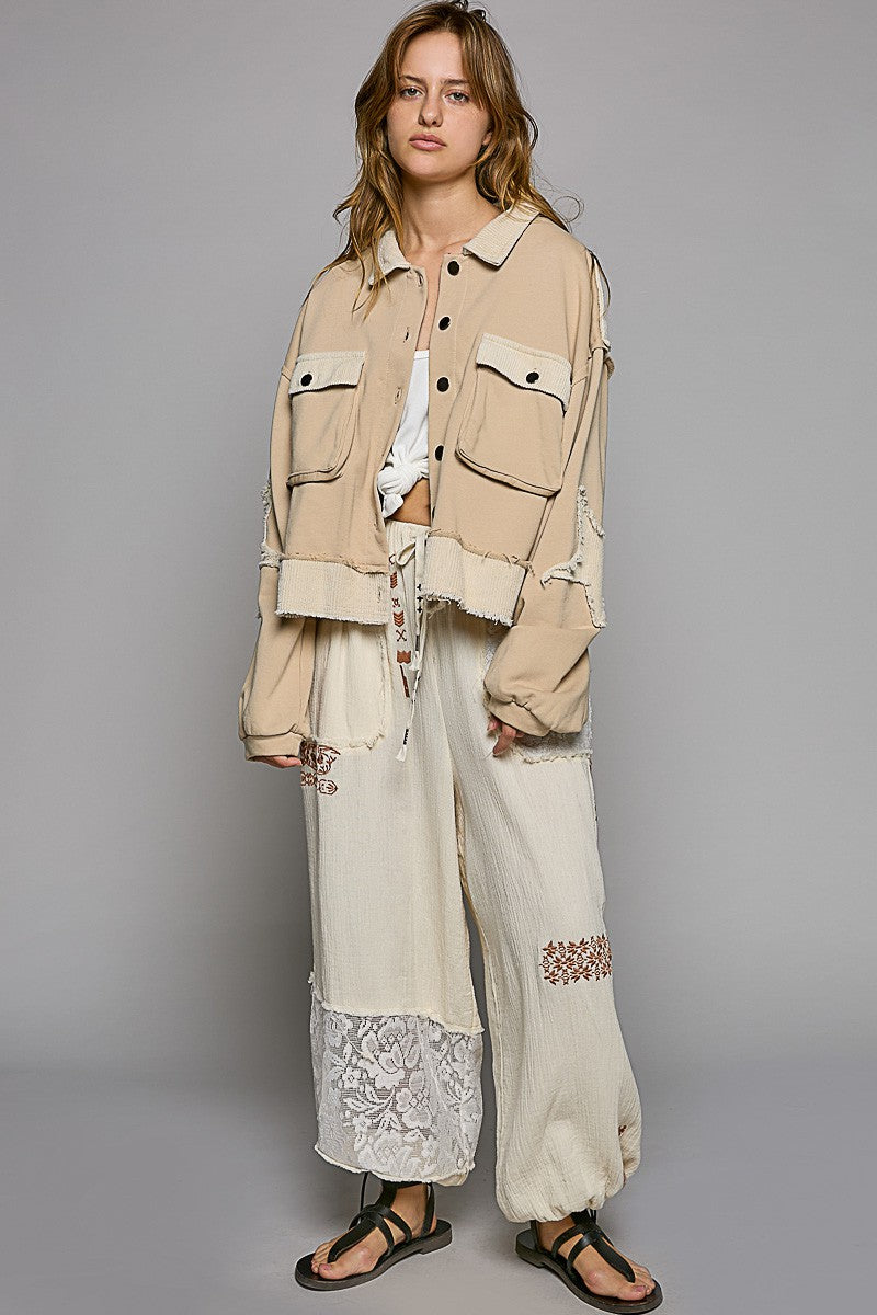 POL Contrast corduroy detail button down shacket Jacket - Roulhac Fashion Boutique