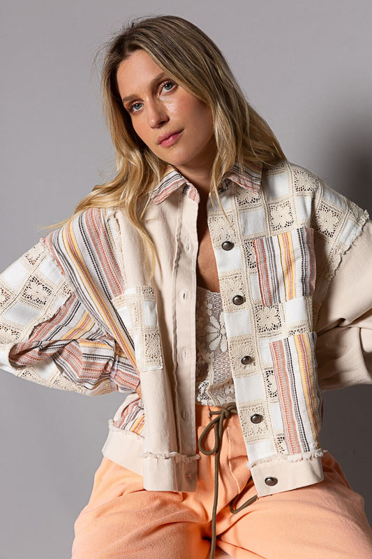 POL Color Block Stripe Button Down Collar Long Sleeve Jacket - Roulhac Fashion Boutique