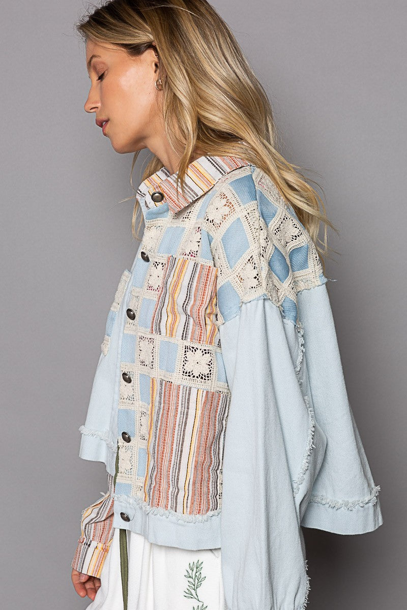 POL Color Block Stripe Button Down Collar Long Sleeve Jacket - Roulhac Fashion Boutique