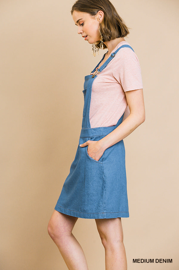 Umgee Medium Overall Pockets Short Sleeve Dress - Roulhac Fashion Boutique