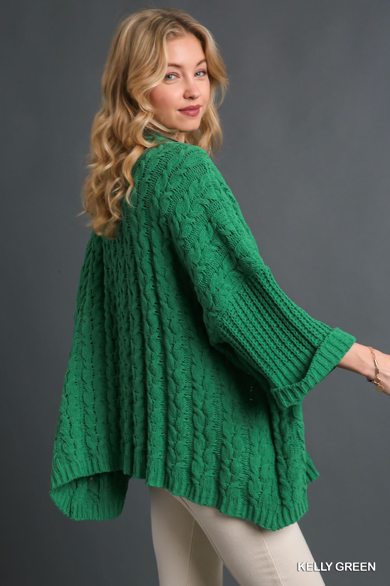 Umgee 3/4 Folded Sleeve Open Front Cable Knit Cardigan Sweater - Roulhac Fashion Boutique