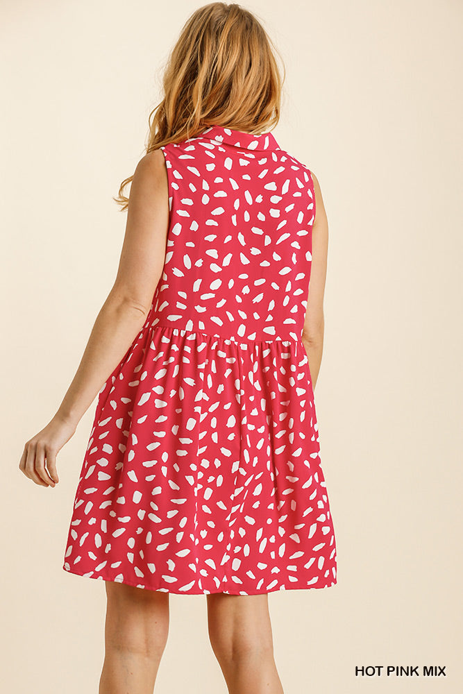 Umgee Mix Dalmatian Sleeveless Button Down Collar Dress - Roulhac Fashion Boutique