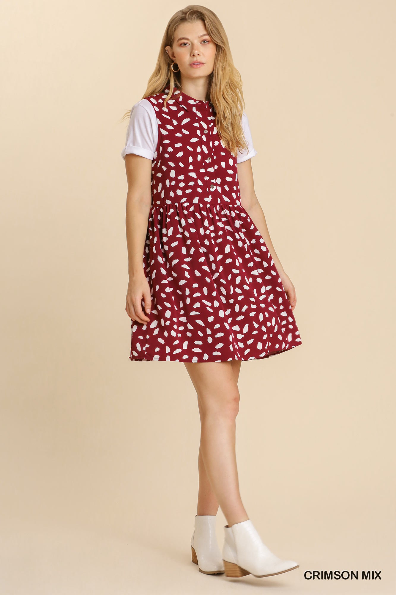 Umgee Mix Dalmatian Sleeveless Button Down Collar Dress - Roulhac Fashion Boutique