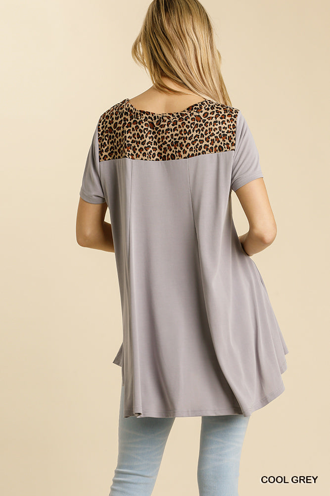 Umgee Animal Print Round Neck Short Sleeve High Low Hem Tunic Dress - Roulhac Fashion Boutique