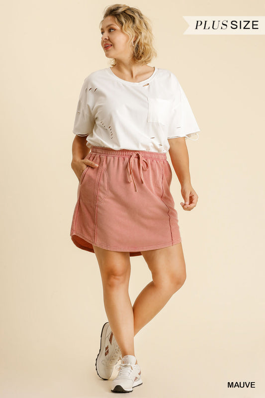 Umgee Plus French Terry Mineral Washed Drawstring Skirt Pants