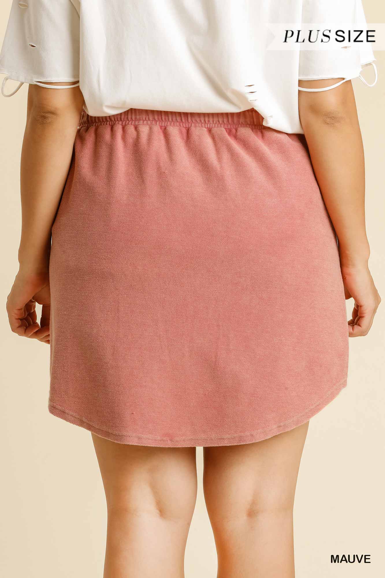 Umgee Plus French Terry Mineral Washed Drawstring Skirt Pants
