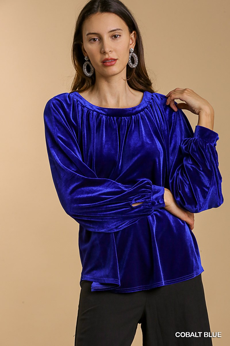 Umgee Velvet Velvet Round Neck Long Sleeve Keyhole Detail Top