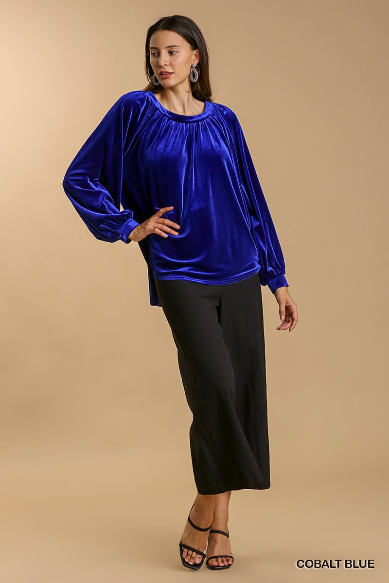 Umgee Velvet Velvet Round Neck Long Sleeve Keyhole Detail Top