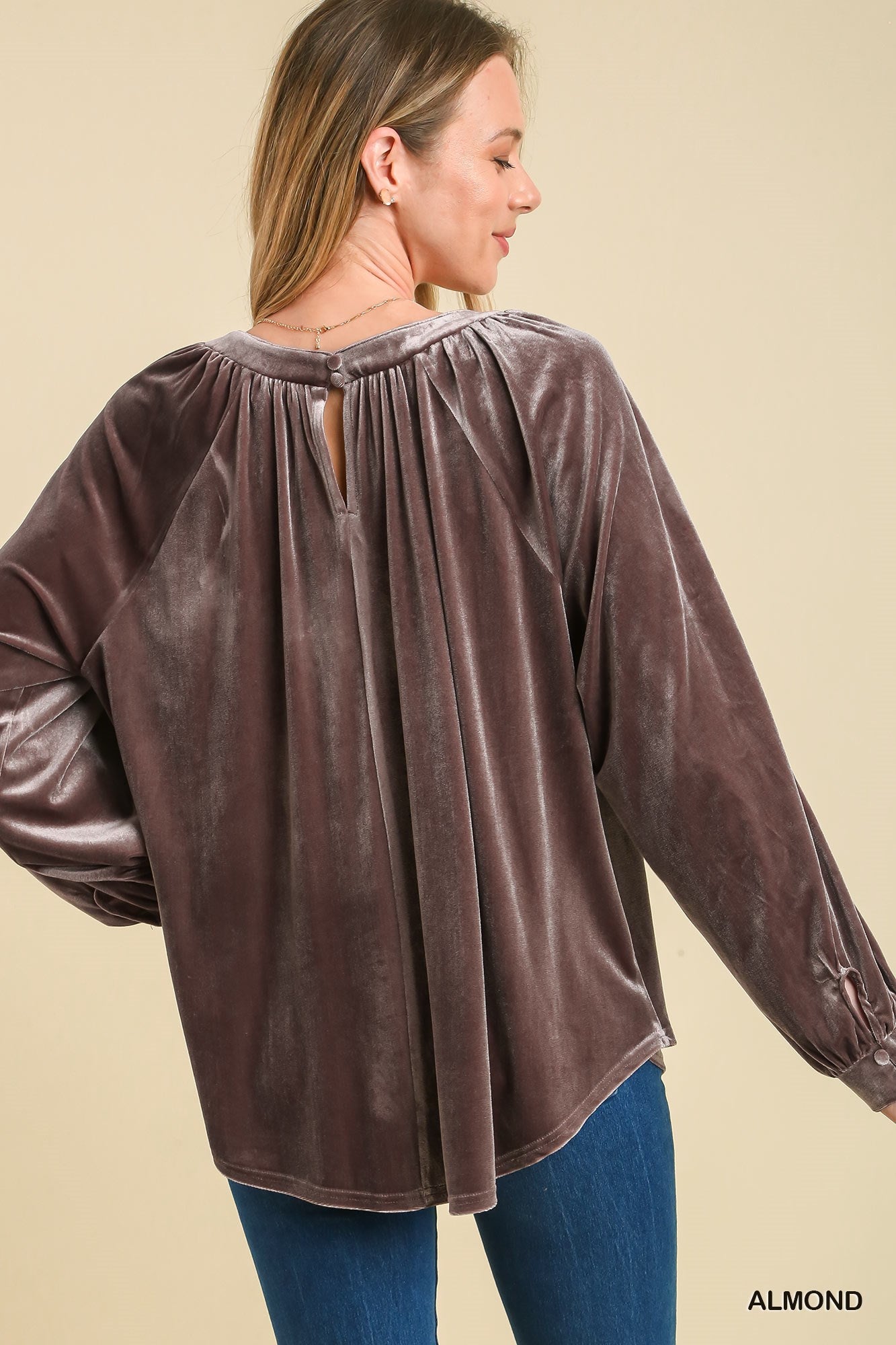 Umgee Velvet Velvet Round Neck Long Sleeve Keyhole Detail Top