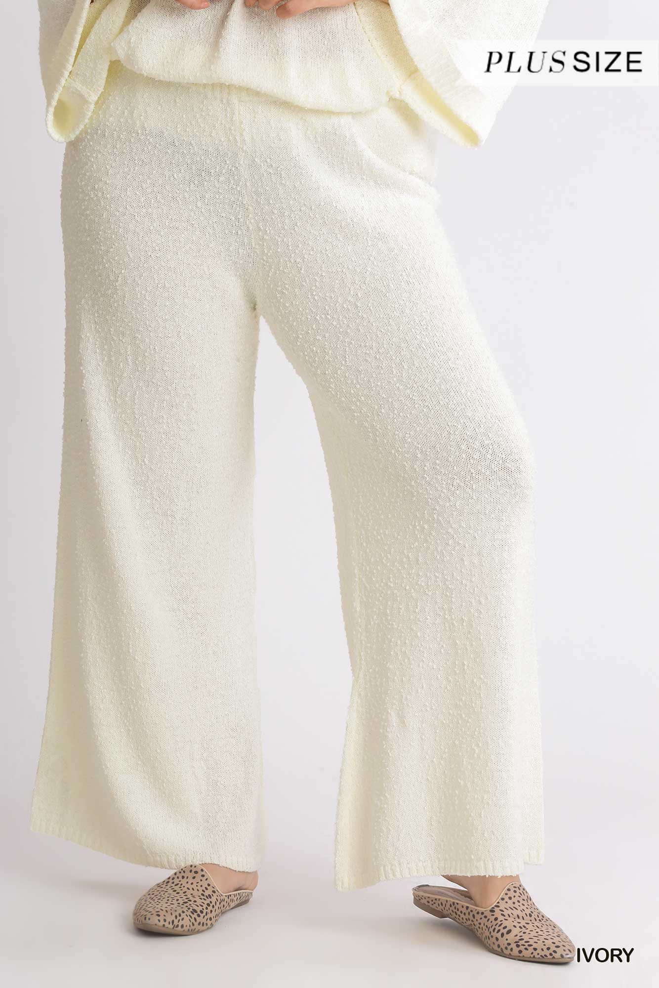 Umgee Plus Elastic Waistband Wide Leg Sweater Pants