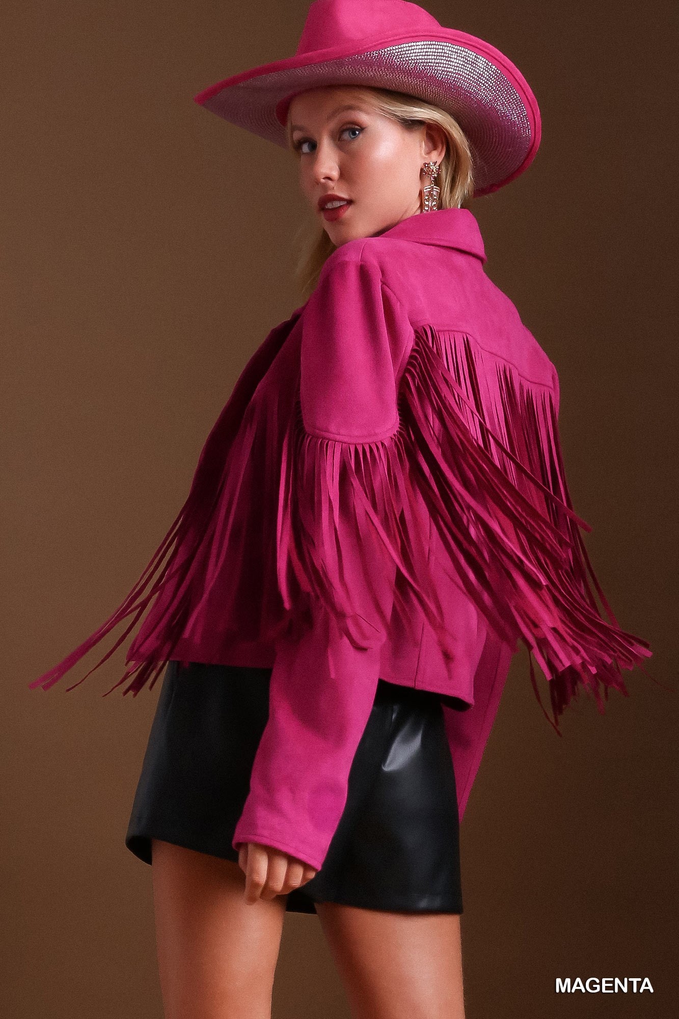 Umgee Faux Suede Open Front Fringe Detail Jacket - Roulhac Fashion Boutique