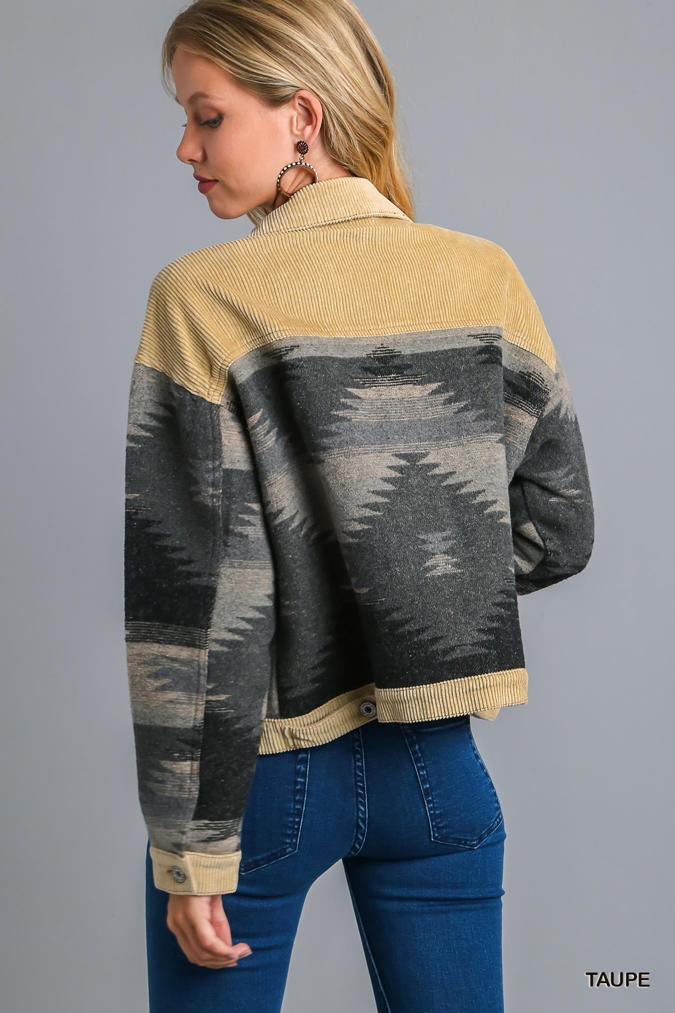 Umgee Stone Wash Vintage Long Sleeve Pattern Jacket - Roulhac Fashion Boutique