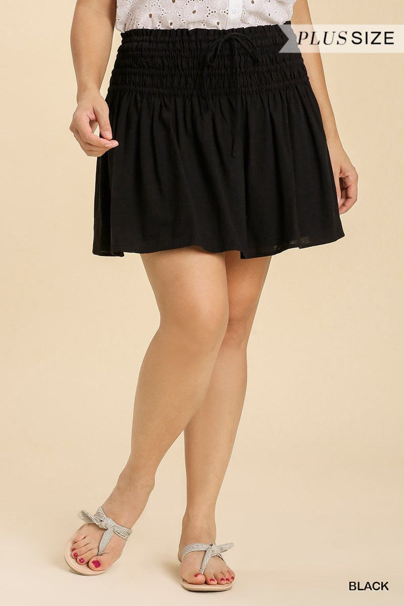 Umgee Plus Elastic Waist Band Front Tie Lining Skirt