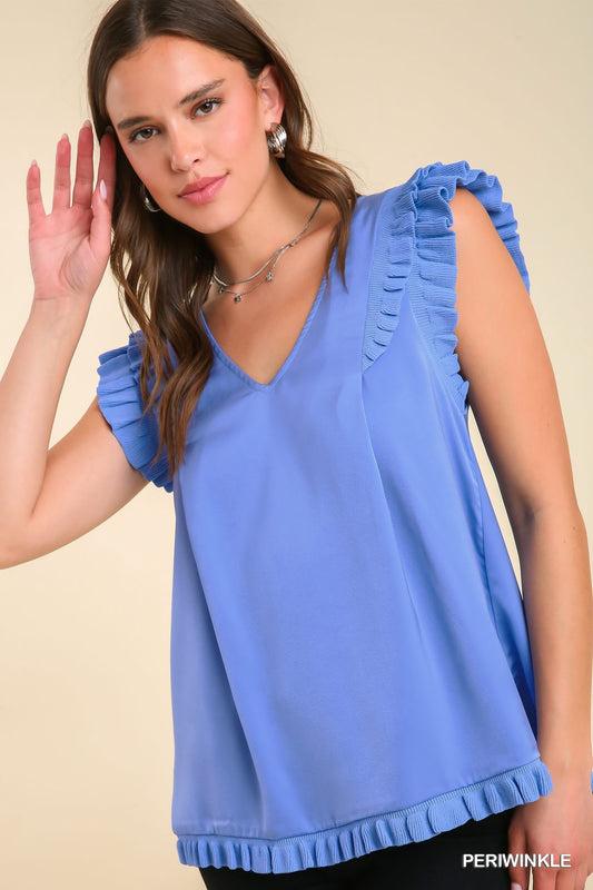 Umgee Woven & Jersey Mixed Media Double Ruffle Layered Sleeves Top - Roulhac Fashion Boutique