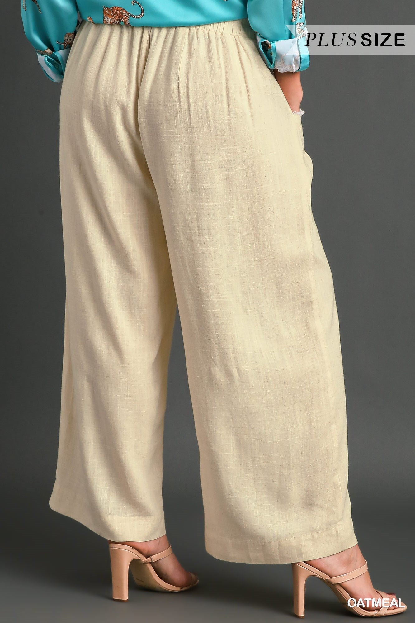 Umgee Plus Washed Elastic Waisted Wide Frayed Pants