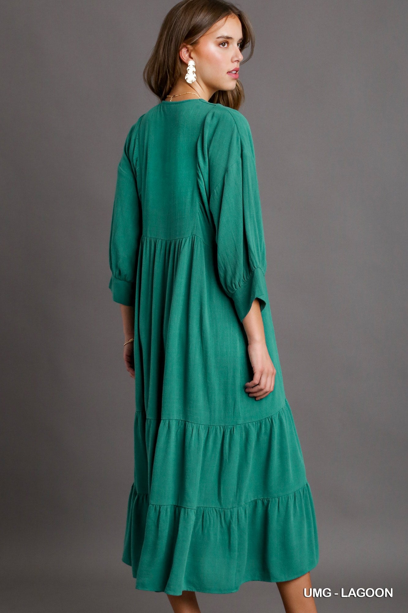 Umgee Linen V-Neck Button Details Maxi Dress - Roulhac Fashion Boutique