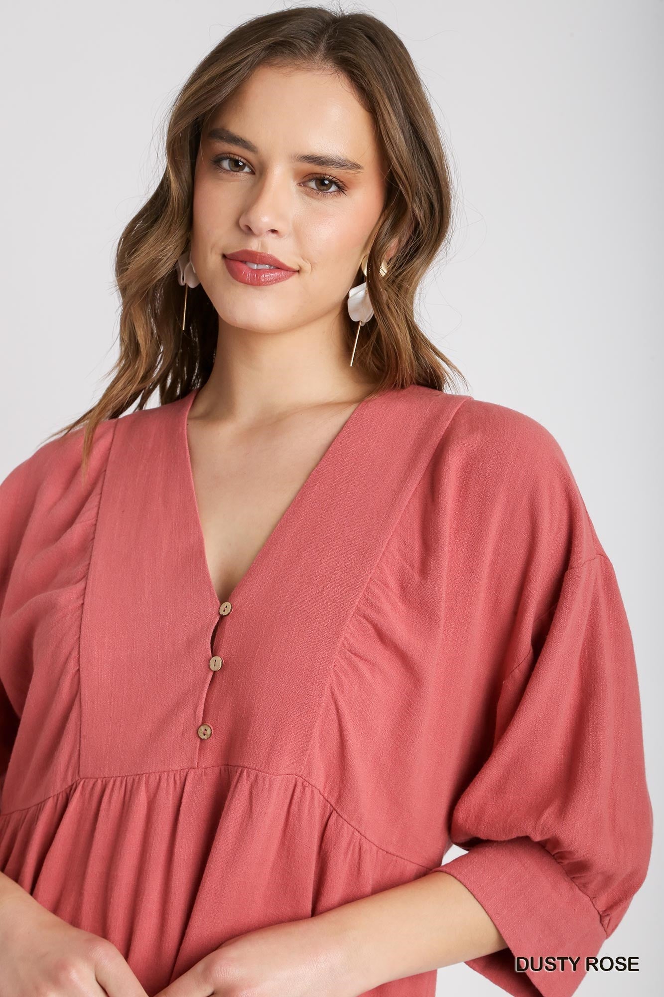 Umgee Linen V-Neck Button Details Maxi Dress - Roulhac Fashion Boutique