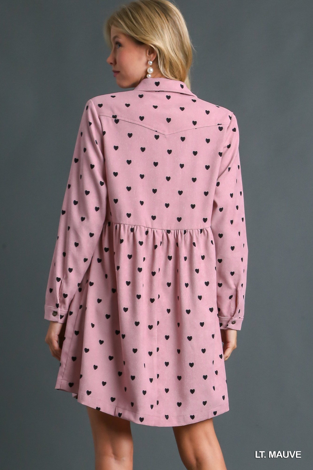 Umgee Heart Corduroy Print Collar Button Up Dress - Roulhac Fashion Boutique