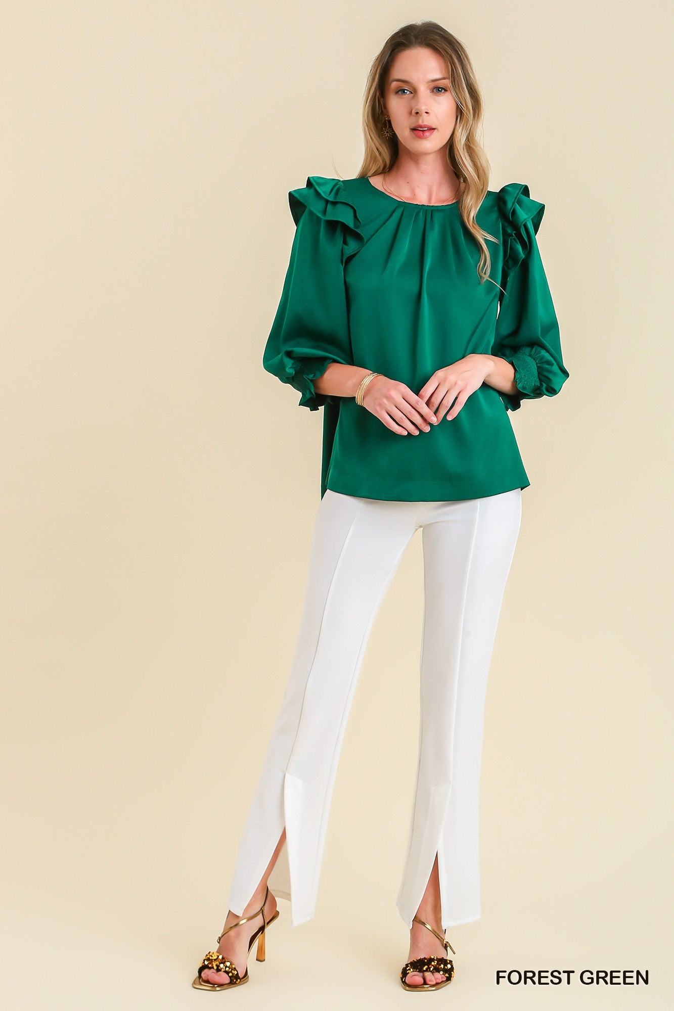 Umgee Double Ruffle Pin-Tuck Around Neckline Top - Roulhac Fashion Boutique