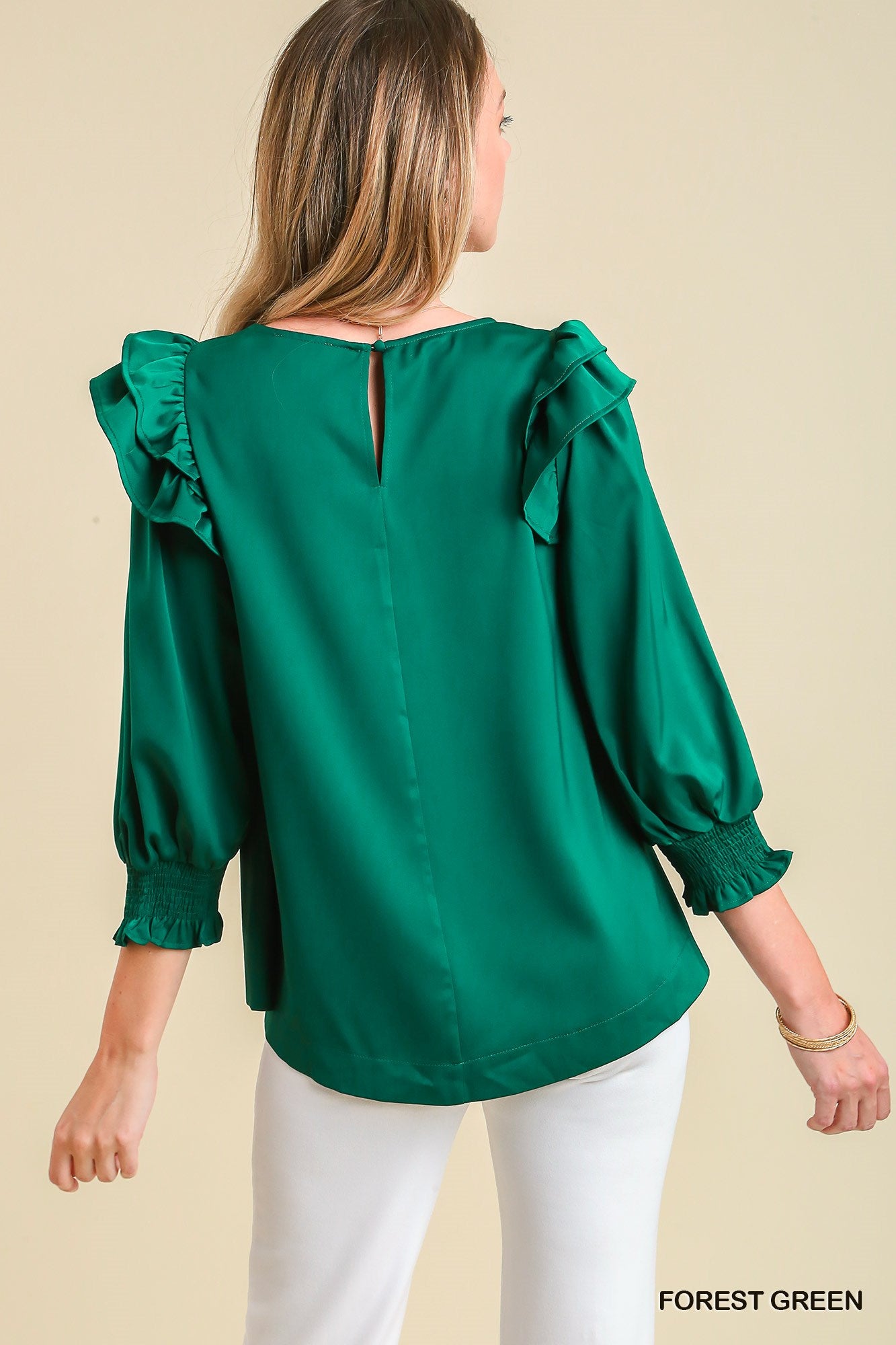 Umgee Double Ruffle Pin-Tuck Around Neckline Top - Roulhac Fashion Boutique