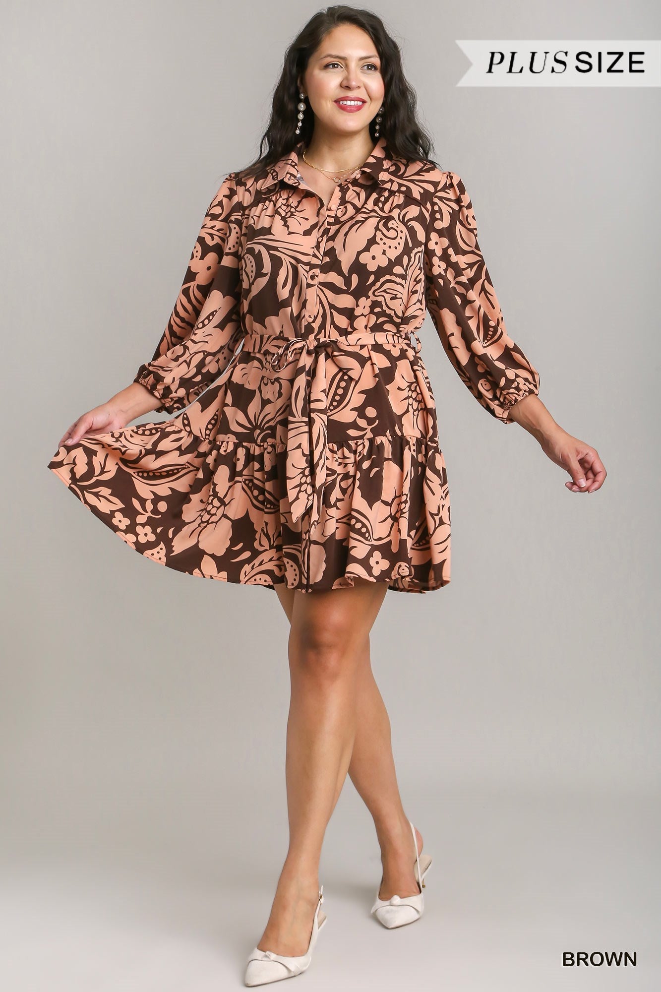 Umgee Plus Two Tone Floral Belt Dress