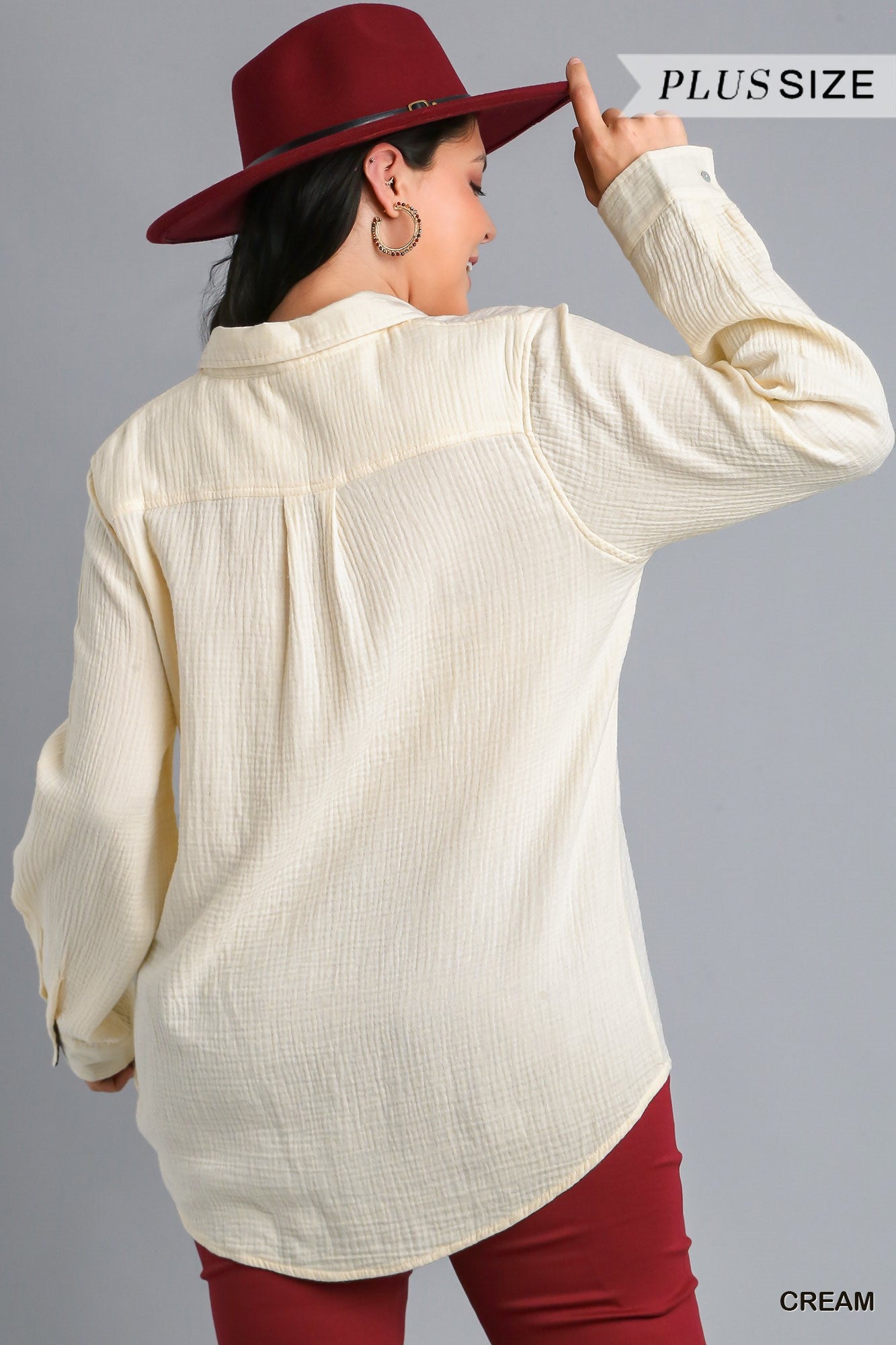 Umgee Plus Mineral Wash Animal Print Cotton Gauze Shirt Top