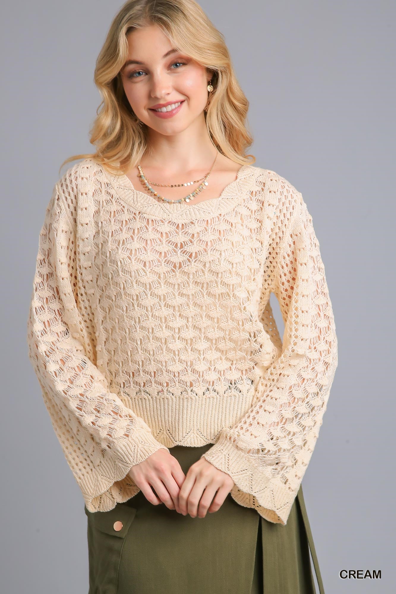 Umgee Crochet Light Weight Back Strap Pullover Sweater - Roulhac Fashion Boutique