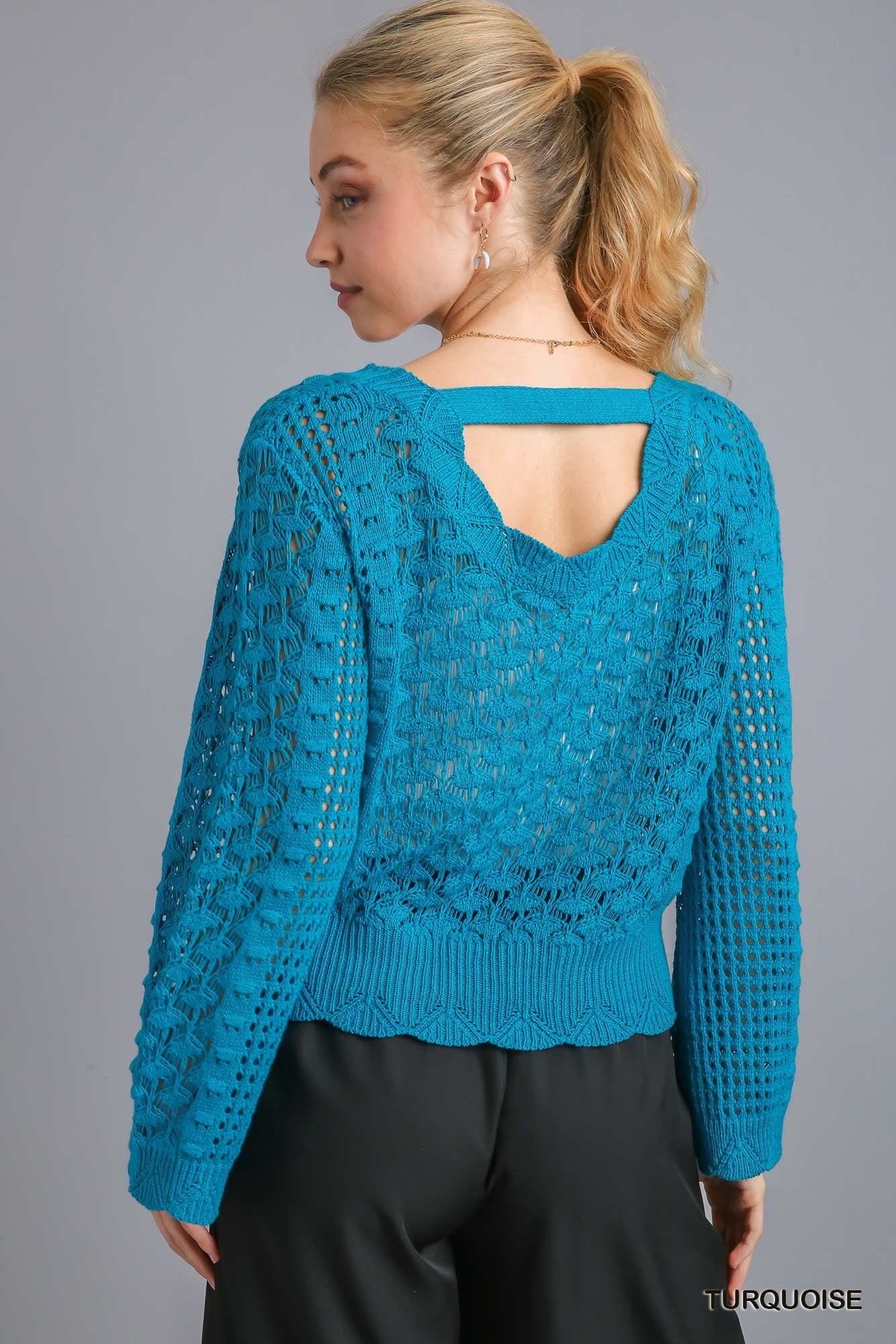 Umgee Crochet Light Weight Back Strap Pullover Sweater