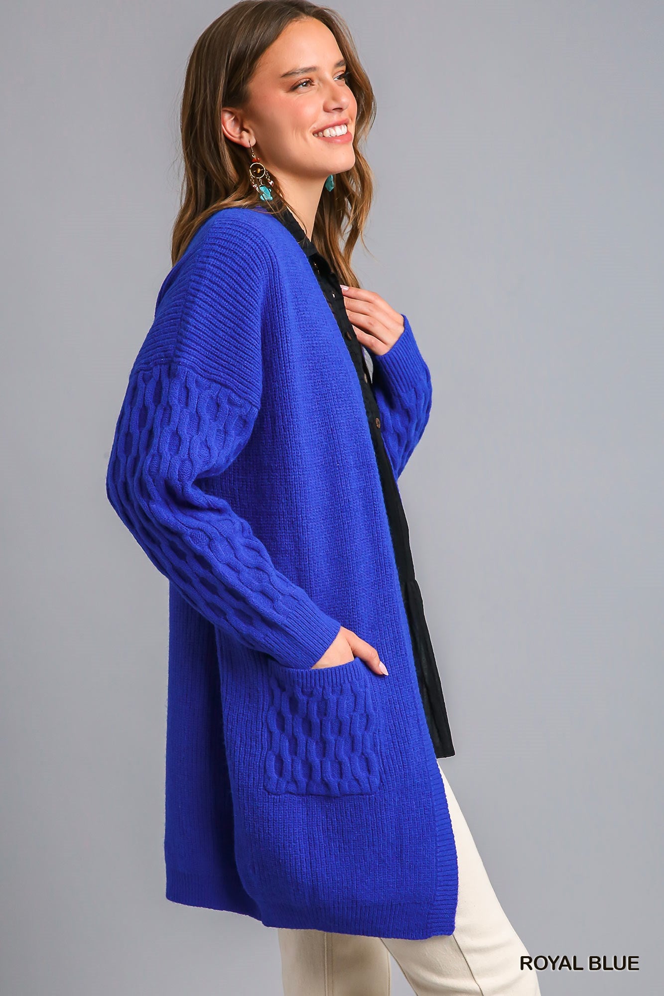 Umgee Patchwork Knitted Open Front Cardigan Sweater