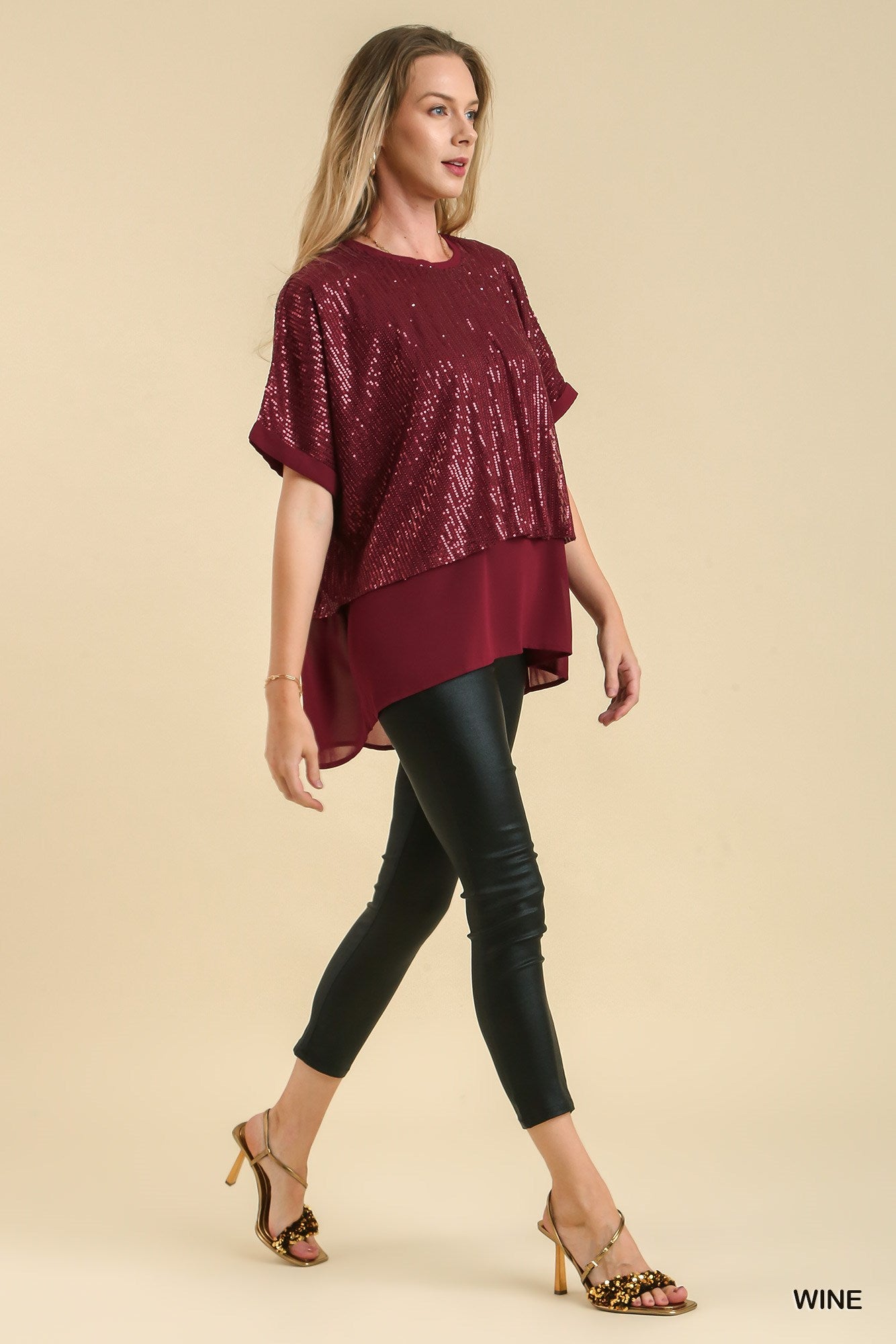 Umgee Sequin Round Neck Layering Back Button Keyhole Top - Roulhac Fashion Boutique