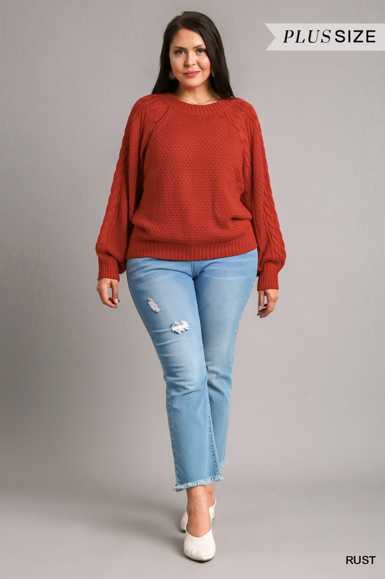 Umgee Plus Chenille Cable Knit Pullover Sweater Top