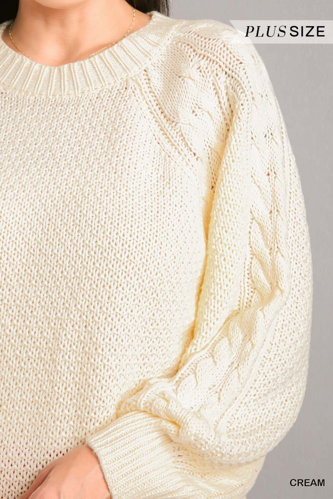 Umgee Plus Chenille Cable Knit Pullover Sweater Top