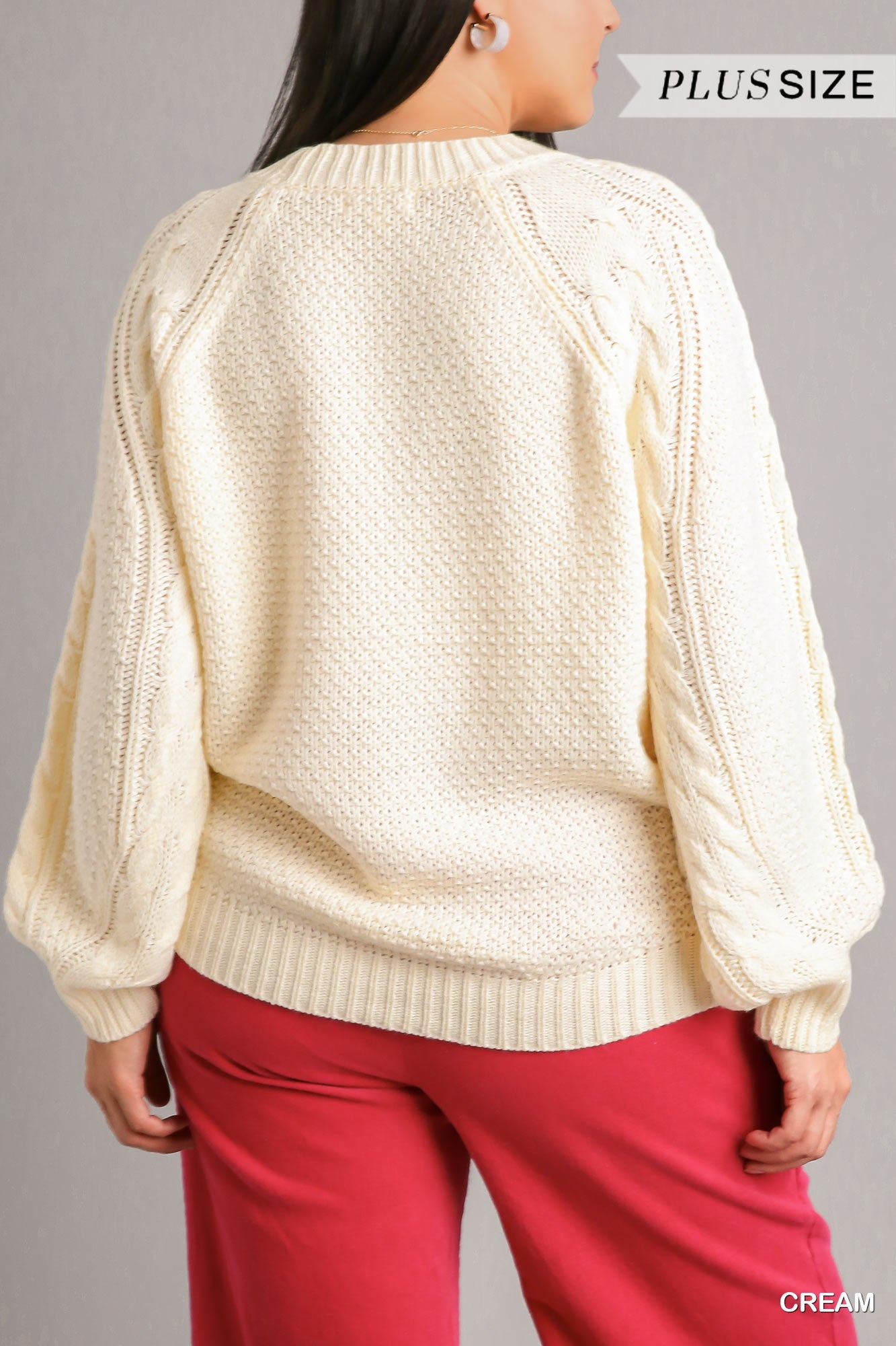 Umgee Plus Chenille Cable Knit Pullover Sweater Top